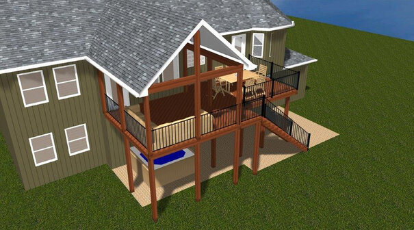 Elevated covered deck rendering