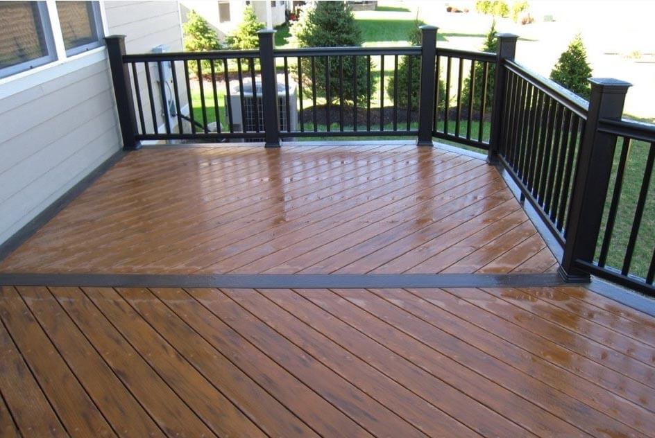 Backyard deck with railing