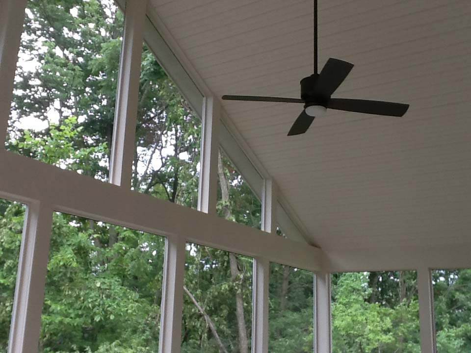 Screened porch ceiling with fan