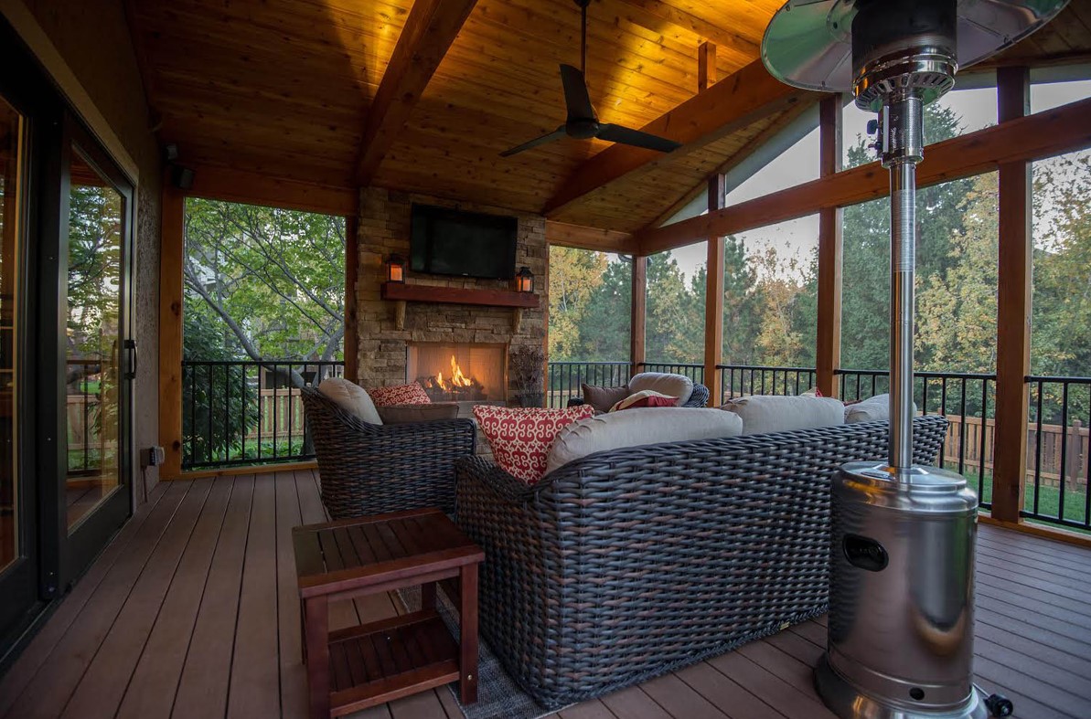inside the screened in porch with gable windows