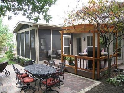 screened porch and patio