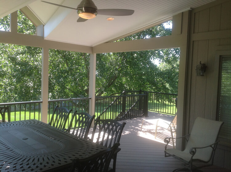 Overland Park covered deck with low-maintenance materials