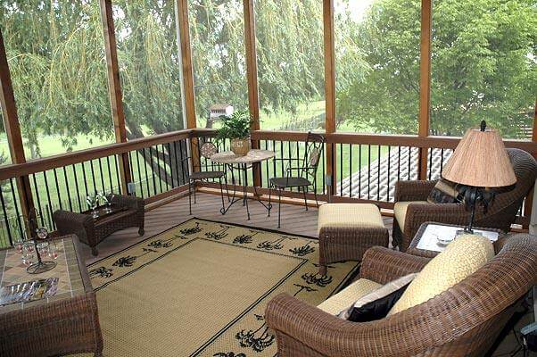 Screened porch with backyard view