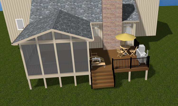 Screened porch and deck 3D design