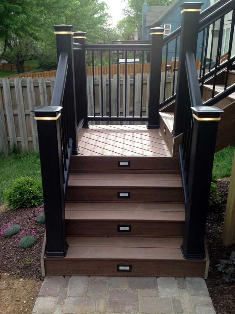 Custom deck stairs lighting