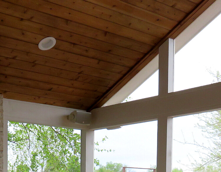 Screened porch ceiling with lighting