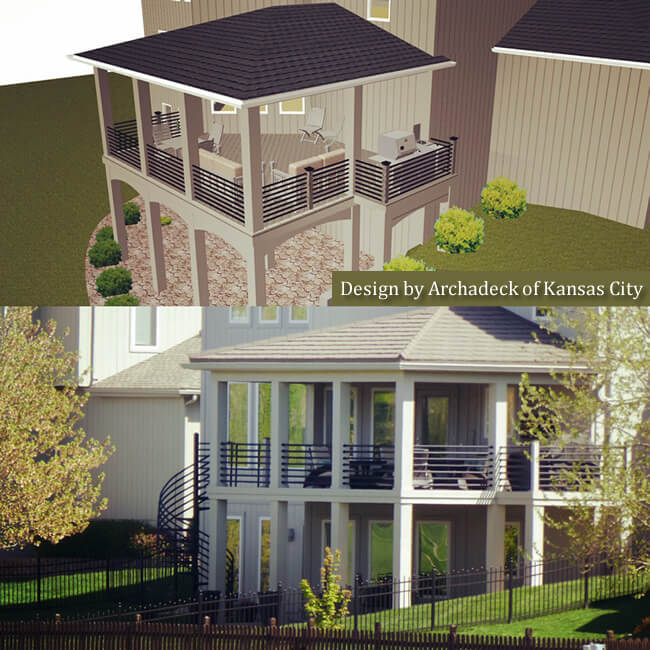 Elevated covered porch 3D design and completed version