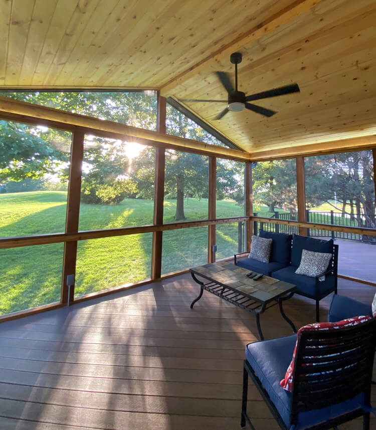 Screened porch with backyard view