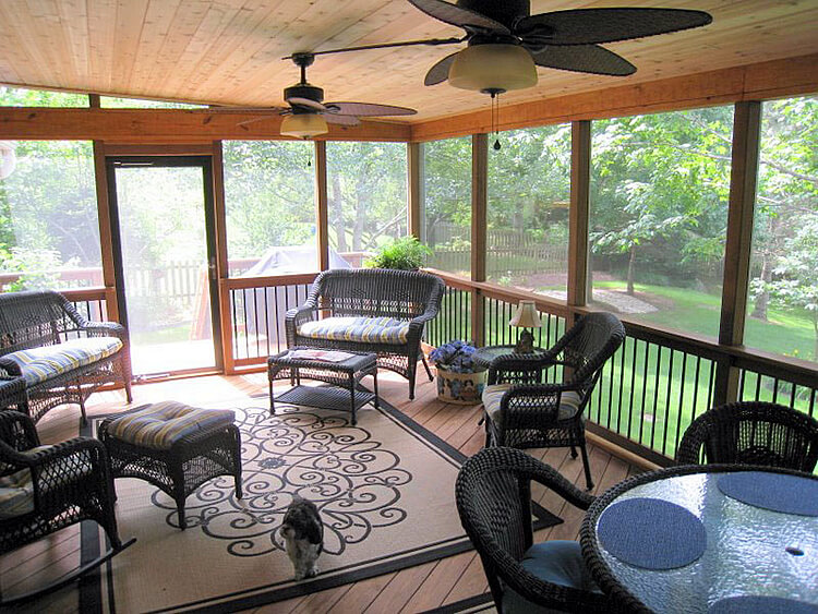 Custom screened porch with backyard view