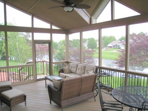 Cozy custom screened porch with backyard view