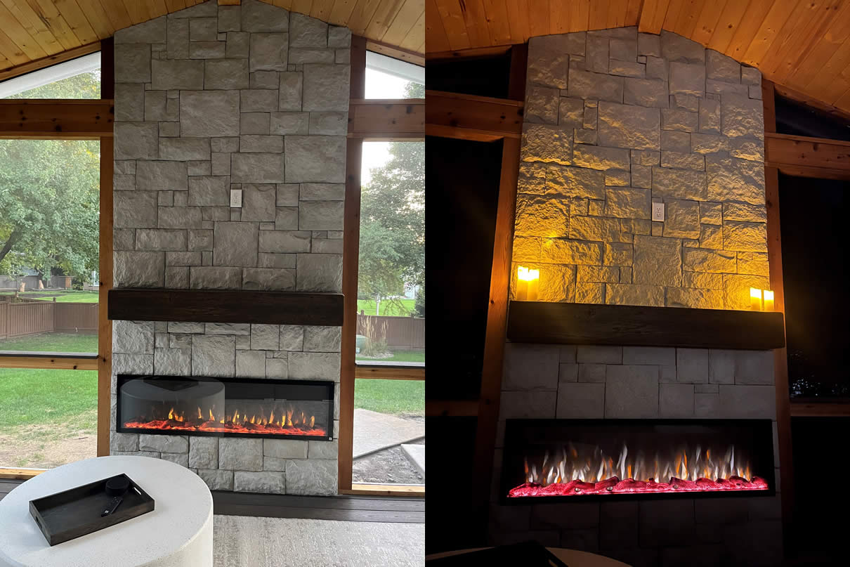 electric fireplace Overland Park KS screen porch