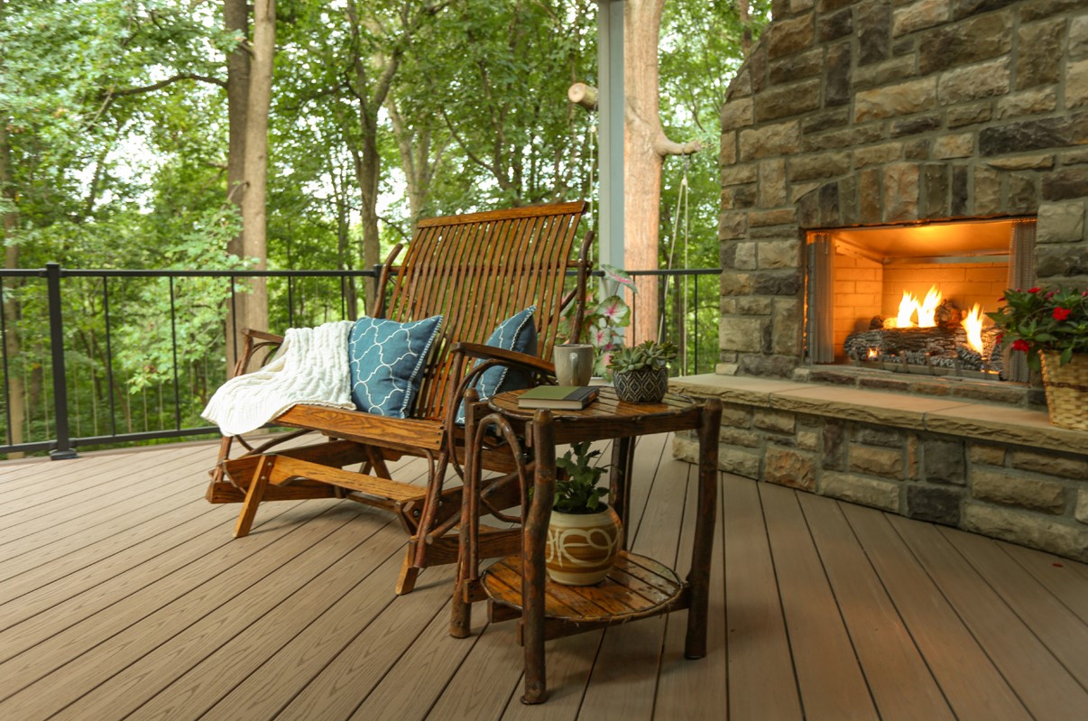 fireplace covered deck