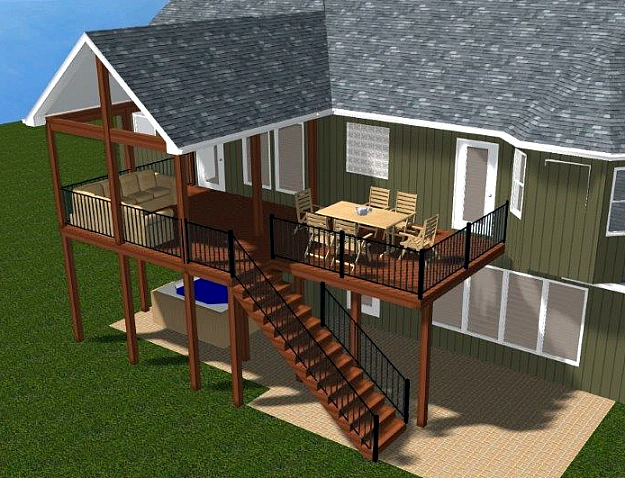 Open porch and deck design rendering