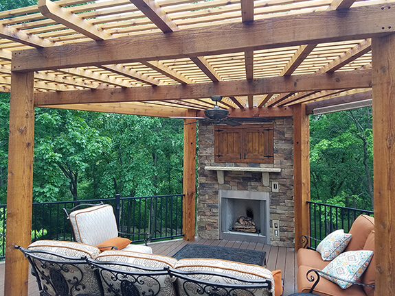 Outdoor fireplace in patio