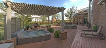 Timbertech deck with vinyl pergola over spa