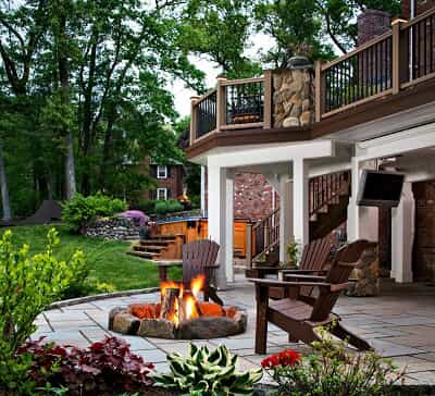 Patio with built in firepit