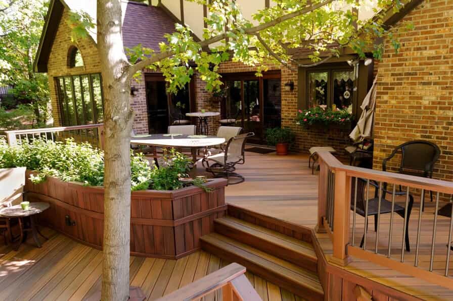 Multi-level deck with built in planters and stairs
