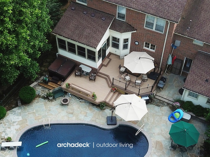 Add a patio, porch or pergola to your backyard deck design.