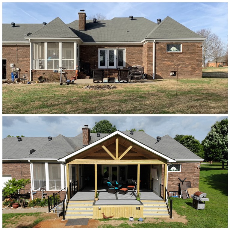 Before and after porch and deck build 