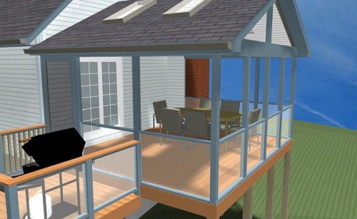 Custom screened porch design rendering