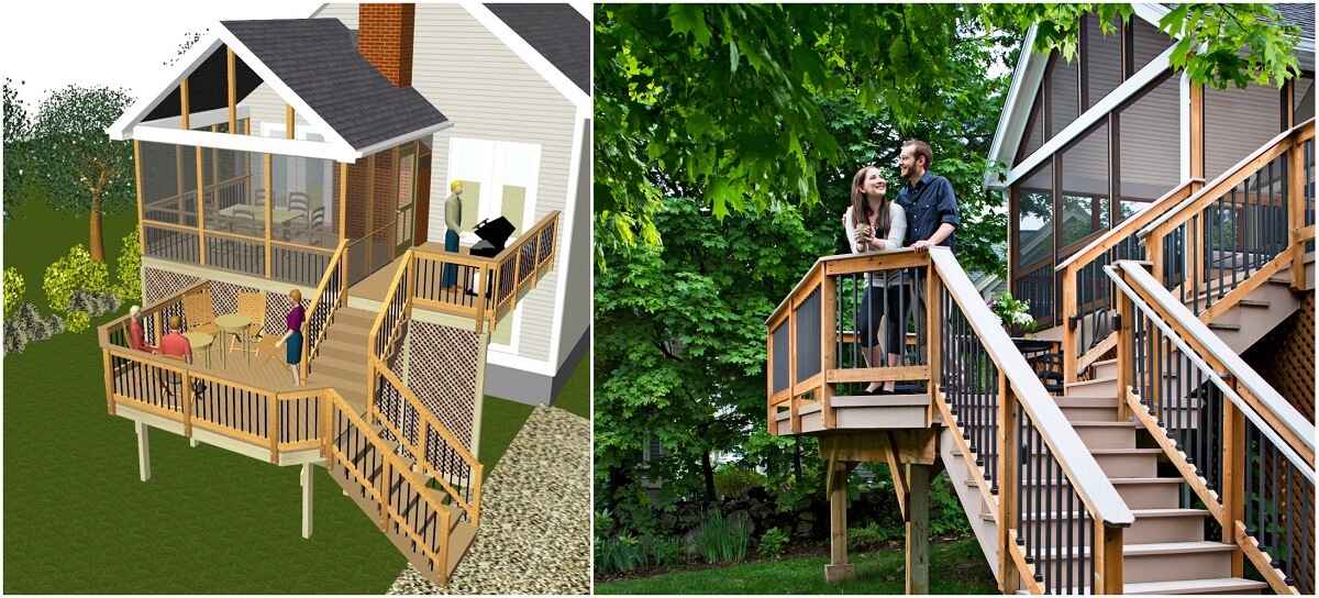 Deck 3D model and actual backyard deck