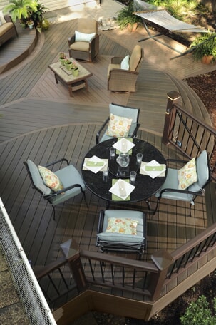 custom deck with multiple levels and entertaining space