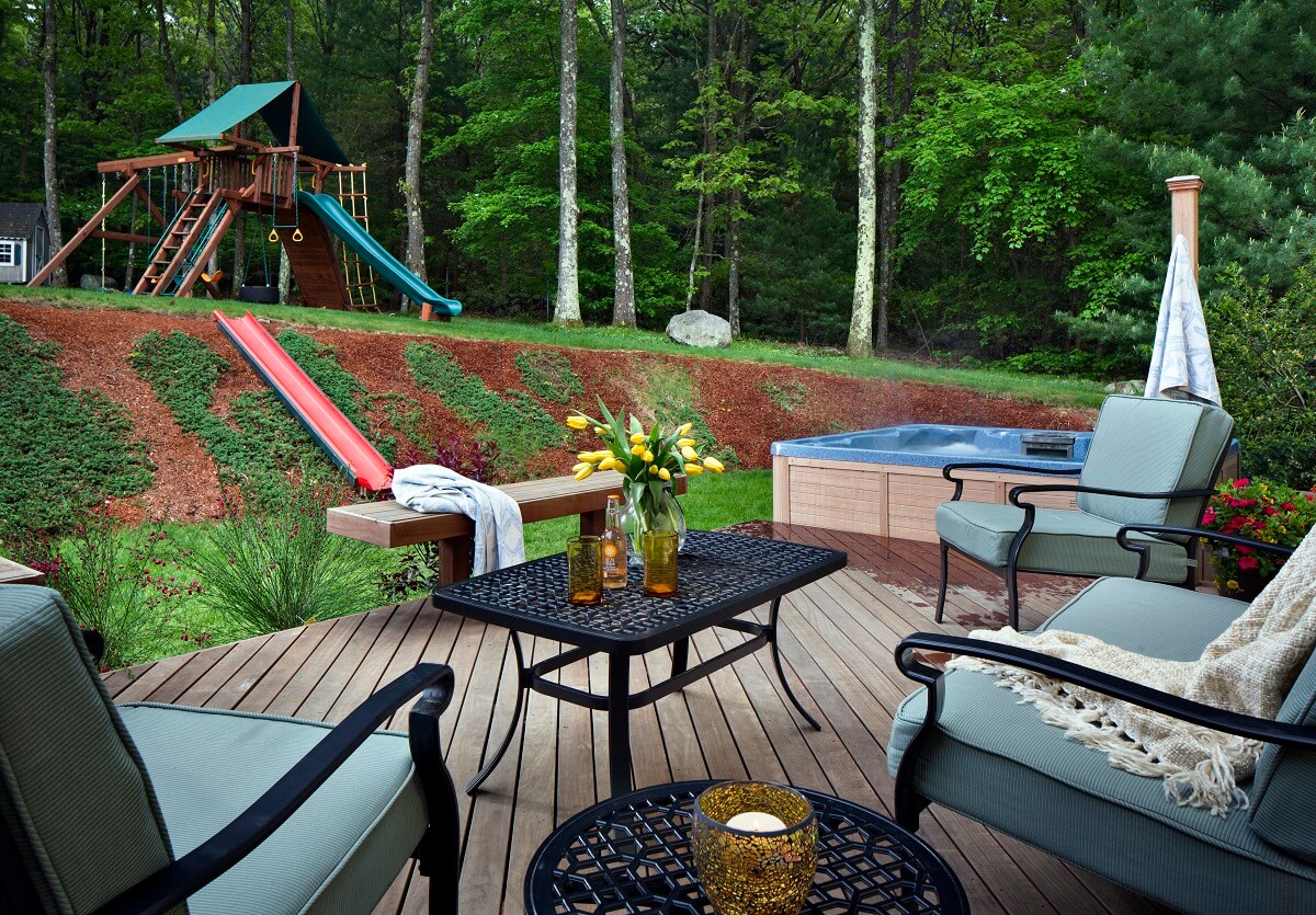 Custom backyard deck with hot tub