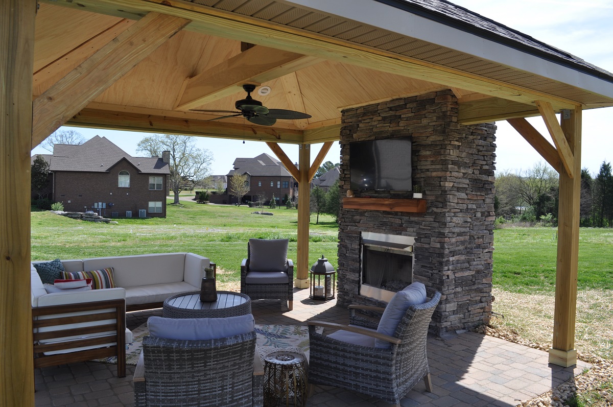 Freestanding Covered Porch and Fireplace