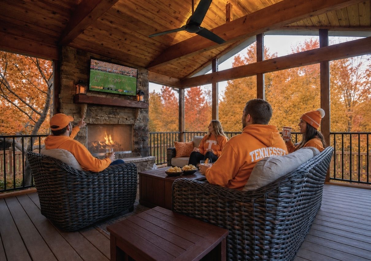 Nashville screened porch, fall football game day