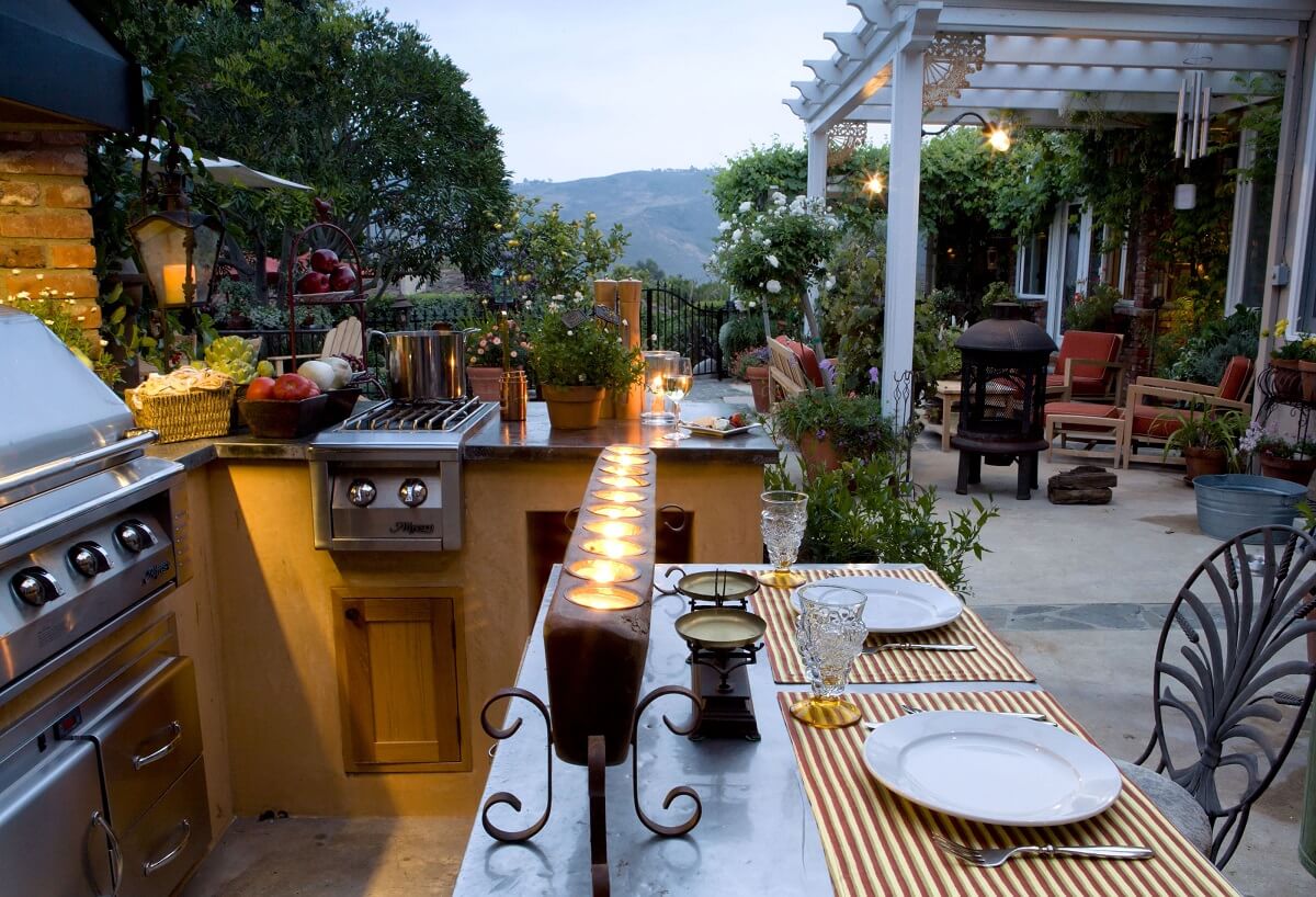 Outdoor Kitchen Area And Pergola