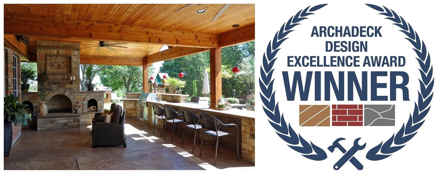 patio with outdoor kitchen and bar design award logo