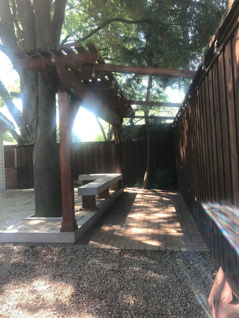Pergola and floating bench on deck