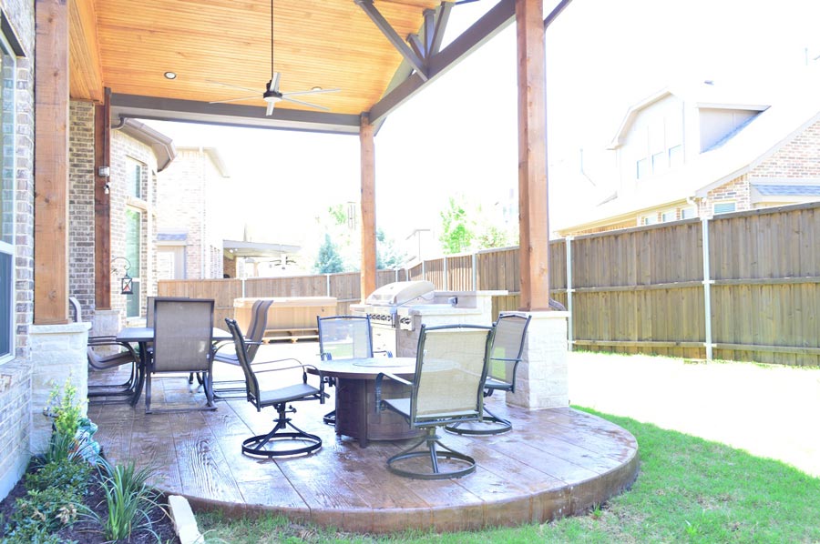 Outdoor patio deck with stain and stamp