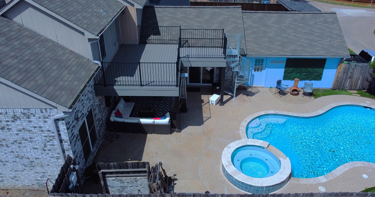 side view of aerial of timbertech low maintenance poolside deck