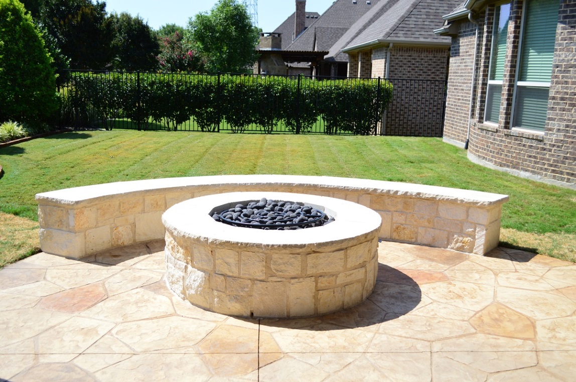 Stacked Stone Fire Pit with Stone Perimeter