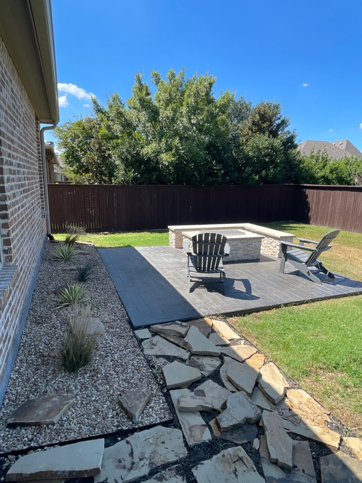 stain and stamp patio with firepit