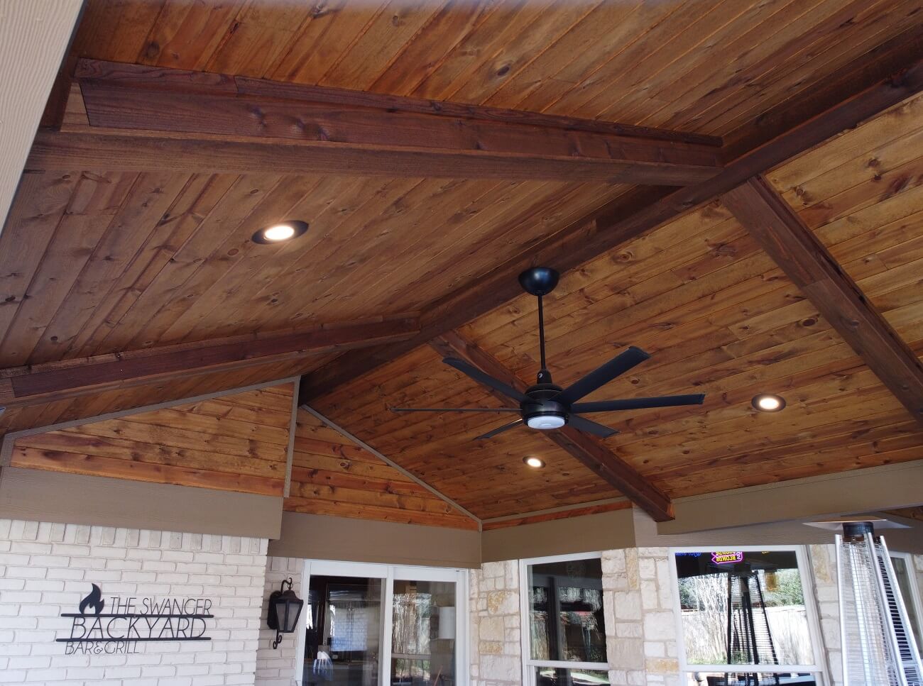 vaulted pine tongue groove covered patio ceiling