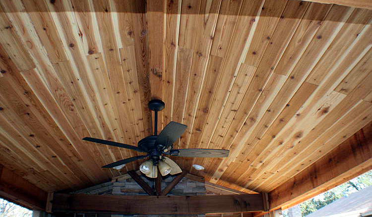 Natural cedar porch ceiling finish