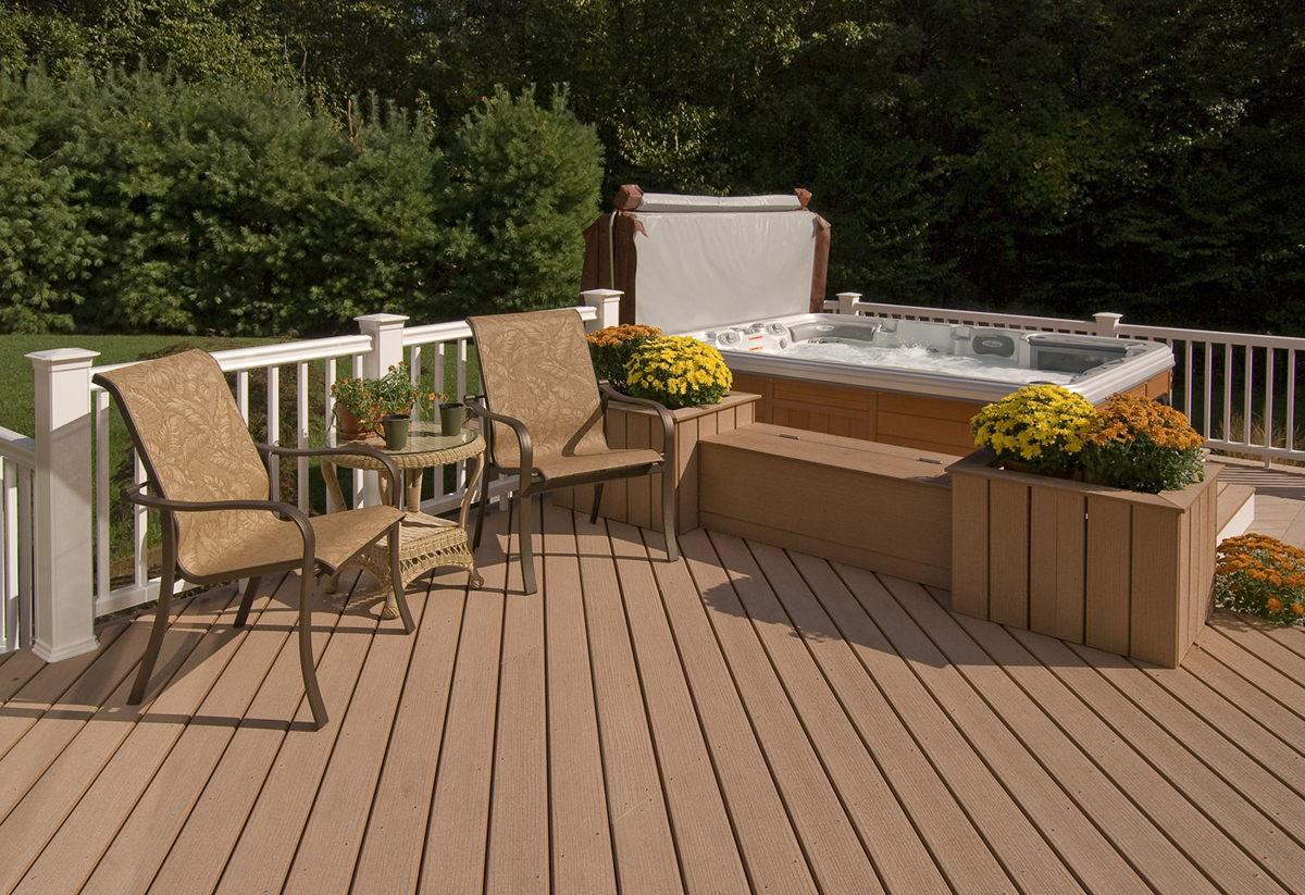 Synthetic deck and hot tub