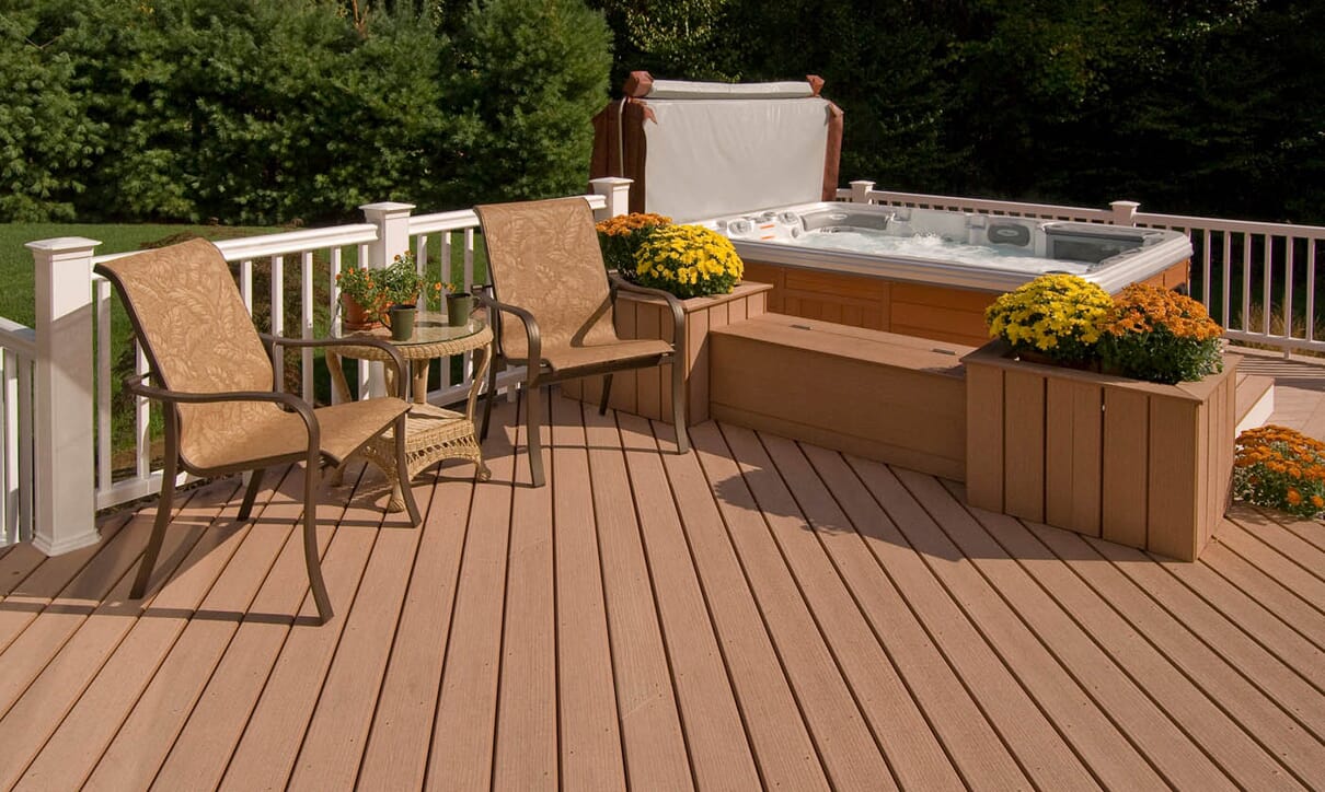 wood deck with bench