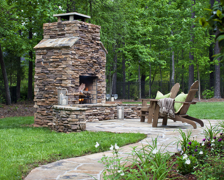 Patio and outdoor fireplace.