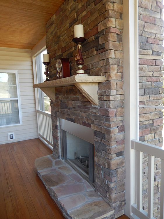 Fireplace in screened porch