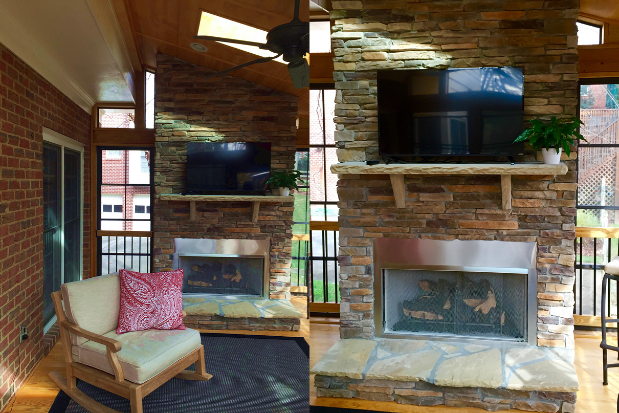 Winston Salem 3-Season Room Design with Gas Burning Fireplace