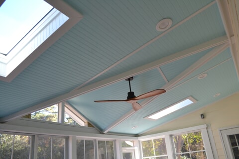 blue porch ceiling with custom gable