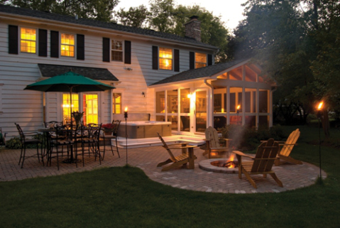 Patio with firepit and outdoor furniture