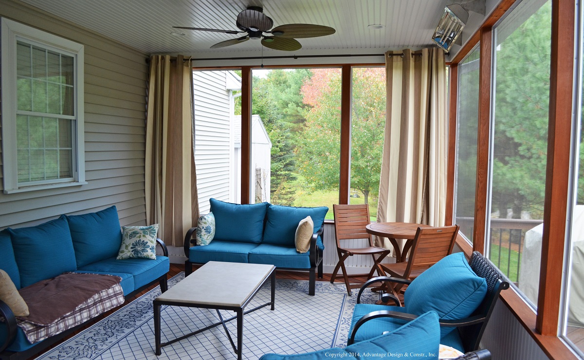 Interior of enclosed porch in Stow, MA.