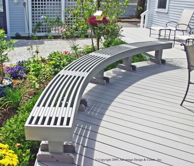 fenestrated curved bench with spacing deck boards