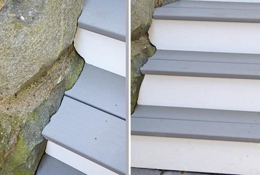 integrated stair treads against vintage stonework 