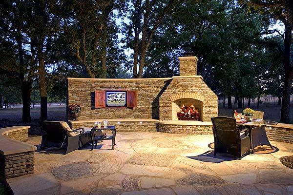 patio with fireplace
