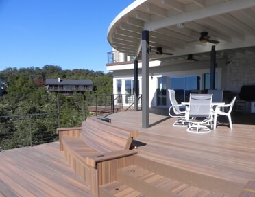 elevated deck with custom built in seating